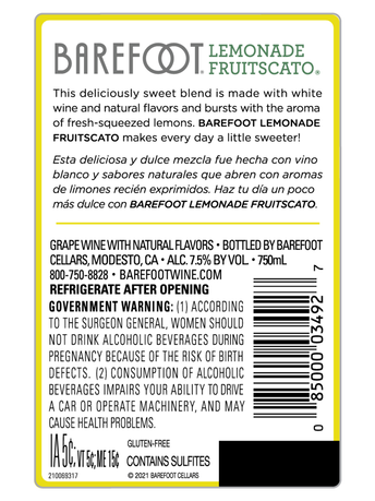 Barefoot Lemonade Fruitscato 750ML image number 4