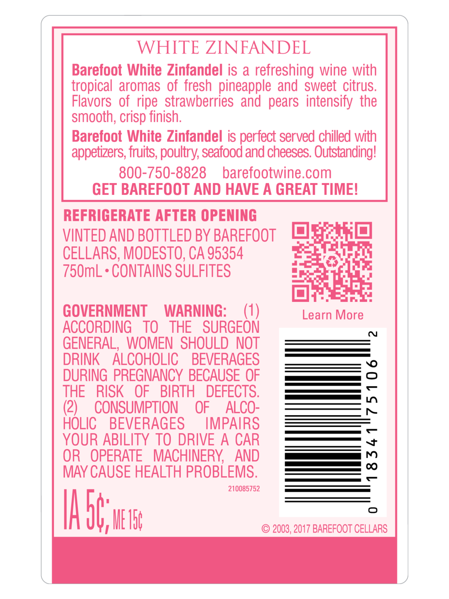 Buy Barefoot White Zinfandel 750ML Wine Online Barefoot