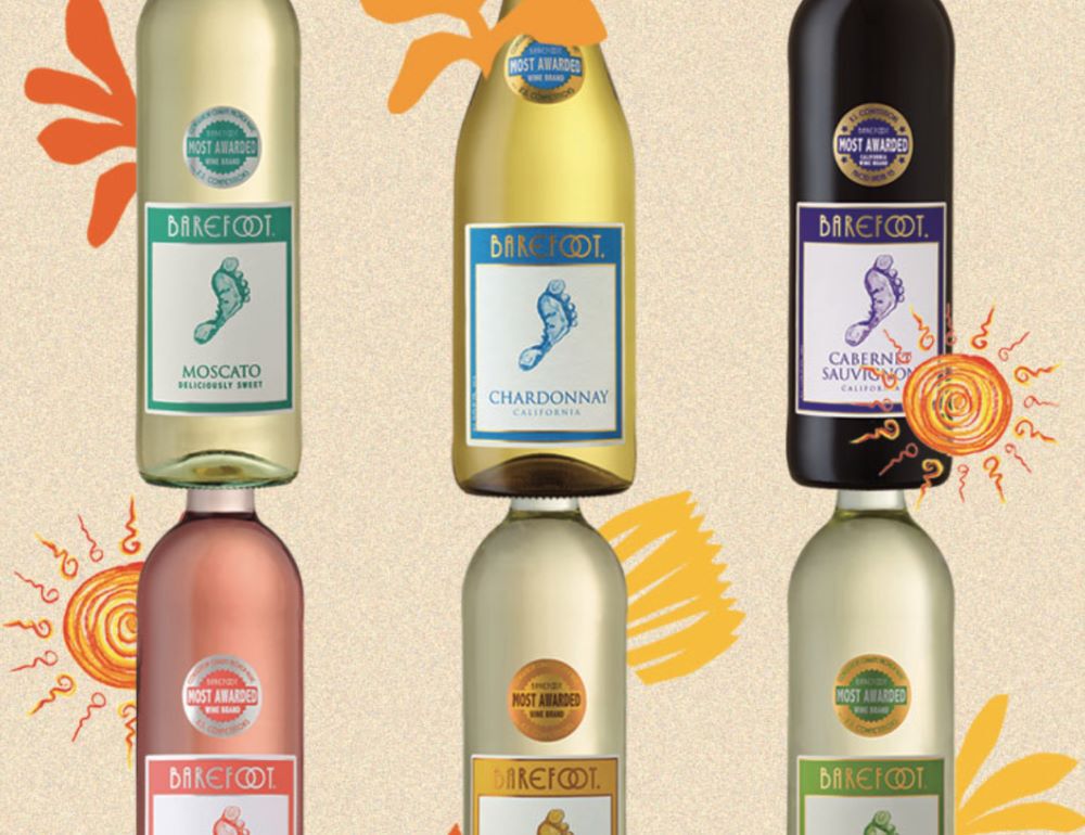 Barefoot Wine Bottles with Graphic Suns